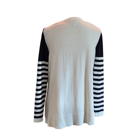 Crown & Ivy Sweater Midnight Blue Stripe Gold Reindeer Women L Holiday Sweater - Picture 4 of 10